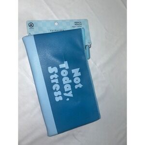 U Brands Not Today Stress Vegan Leather Pencil Pouch Blue Zipper Case Accessory